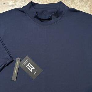 Nike Tiger Woods Polo Shirt Mens Large Blue Mock Neck Vapor Golf BQ6724 NEW